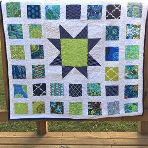 Handmade Modern Quilt -- 46" x 46" -- blue, green -- Amy Butler Fabric